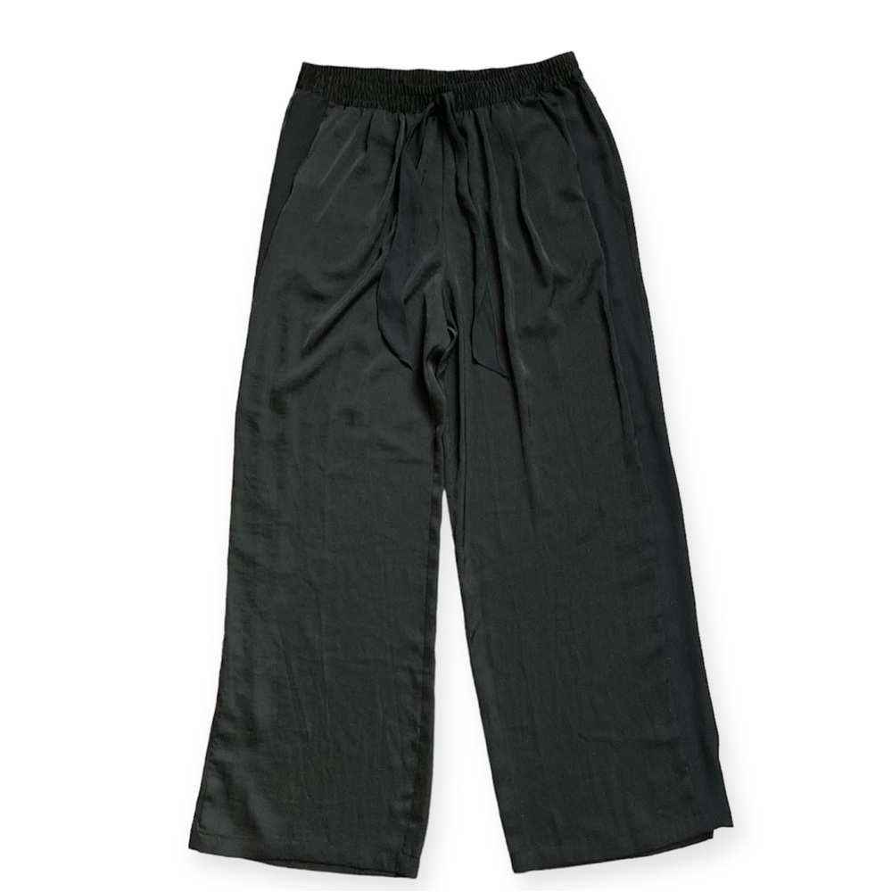 Halston Wide Leg Flowy Pants with Tuxedo Stripe Women’s Medium Black
